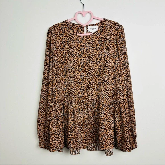 Tuckernuck Pomander Place Leopard Print Carlotta Peplum Blouse Size Large - Picture 2 of 9